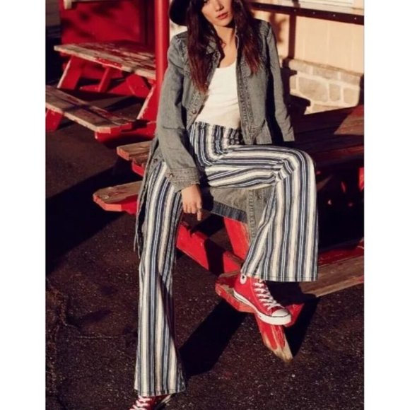 Free People Retro Striped Flare Leg jeans boho - Picture 13 of 15
